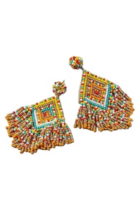 Pendientes hechos a mano Parker Sparrow con cuentas Multi Swirl Long Fringe Declaración Piezas Perla DE LA India Piedra principal Elegante Llamativo - Product Image 3