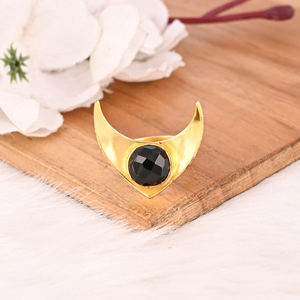 <b>Adjustable</b> Black Onyx Stone Gold Plated Brass <b>Ring</b> Handmade Trendy Fashion Jewelry for Women - Product Image 3