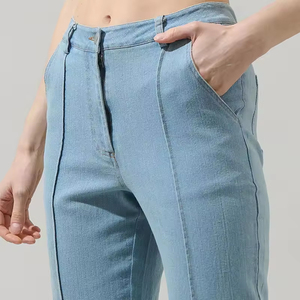 Pantalon en jean évasé pour femme Muzamin Apparel Factory, coupe skinny très extensible, coutures personnalisées, coupe classique, style vintage, taille avec logo - Product Image 4