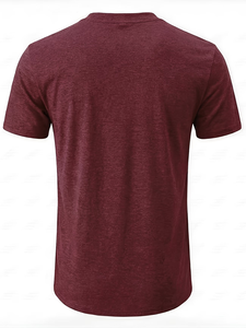Men's Short Sleeve Henley T-Shirt Solid Color Knitted Cotton Casual Regular Fit Breathable V-neck Maroon Jersey Button-Up - Product Image 3