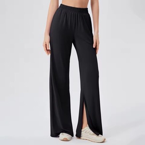 High Waist Full Length Flared Leg Yoga <b>Leggings</b> With Side Stripe Solid Color Stretch Pants For Women - Product Image 4
