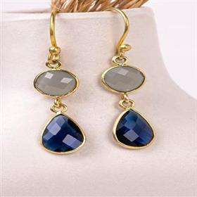 ต่างหูห้อยประดับด้วยอิโอไลต์ควอตซ์และบลูคาลซีโดนีบนตัวเรือนเงินแท้ ต่างหูอิโอไลต์ควอตซ์ ต่างหูห้อยประดับด้วยบลูคาลซีโดนี - Product Image 2