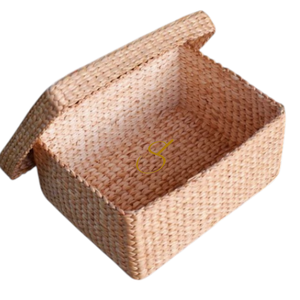 Handwoven Water Hyacinth Shelf <b>Basket</b> with Lid: <b>Rectangular</b> Storage - Product Image 1