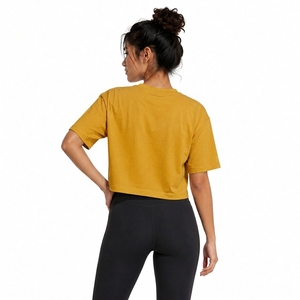 T-shirt court pour femme, couleur moutarde, col rond, manches courtes, coupe ample, couleur unie, jersey 100% coton, vêtements décontractés, printemps été - Product Image 2