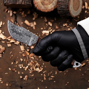 มีดเหล็กดามัสกัสทำมือ Nordic Forge ใบมีดยาว 7.5 นิ้ว EDC ด้ามจับไม้พะยูง พร้อมปลอกหนัง เหมาะสำหรับล่าสัตว์ ปอกหนัง และตั้งแคมป์ - Product Image 5