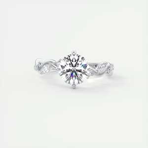 Anillo de compromiso Forever Floral con diamante redondo cultivado en laboratorio de 2.00 quilates y piedras laterales marquise en pavé elegante de oro blanco de 14k - Product Image 4