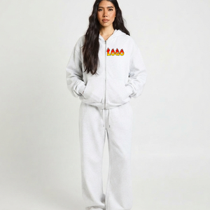 Conjunto Deportivo Informal de Sudadera con Capucha y Pantalones Deportivos Blancos Holgados y Modernos para Mujer, Talla Grande, Ropa Deportiva Informal de Algodón Grueso - Product Image 4