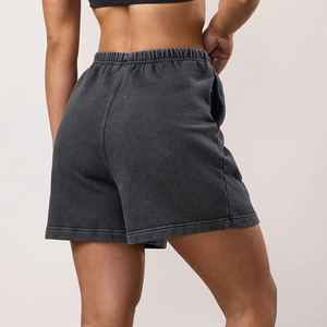 Best Selling <b>Women</b> Acid Wash Training <b>Shorts</b> Breathable 100% Cotton High Quality <b>Elastic</b> <b>Waist</b> High <b>Waist</b> Plain Dyed - Product Image 2