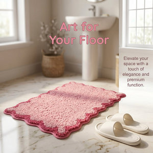 Wholesale Hot Selling Pink Scalloped Bath Mat Ultra Soft Plush Non-Slip Bathroom Rug with Decorative Scallop <b>Edge</b> For Bathroom - Product Image 5