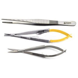 Juego de 3 Kits Básicos de Microcirugía, Instrumentos Manuales de Acero Inoxidable, Portaagujas Quirúrgico Castroviejo, Pinzas DeBakey - Product Image 1