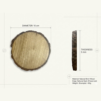 Sous-verre en bois de bouleau écologique AG Elements, fait main, résistant à la chaleur, style rustique nordique, 100 mm de diamètre, 5 mm d'épaisseur
