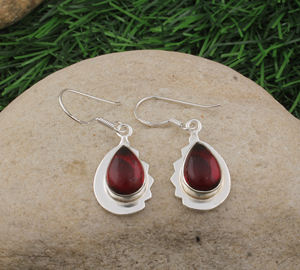 Natural <b>Red</b> Garnet Cabochon <b>Drop</b> <b>Earrings</b> 925 Sterling Silver Luxury Water <b>Drop</b> Shape January Birthstone Party Jewelry - Product Image 2