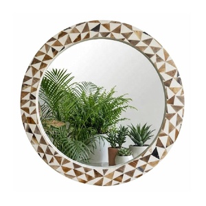 Marco de espejo de pared redondo de madera hecho a mano con incrustaciones de hueso, espejo de lujo para dormitorio, pasillo, sala de estar, decorativo - Product Image 4
