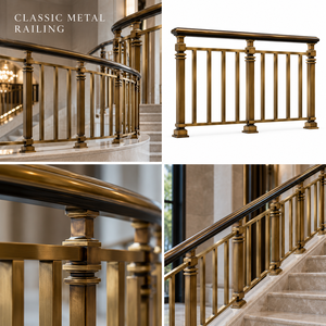 Balustrades d'escalier classiques en bronze avec poteaux carrés, colliers à marches et barres verticales droites pour intérieurs raffinés - Product Image 5