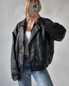 European Style New Spring Autumn Wear Women's Leather <b>Jacket</b> Regular Fit Thin Leather <b>Jacket</b> Women's Motorcycle <b>Jackets</b> - Product Image 1