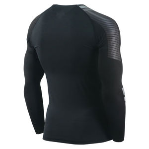 T-shirt sportif à manches longues pour homme, col rond, séchage rapide, coupe ajustée, tricoté en polyester, noir - Product Image 2