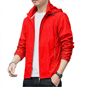 Men <b>Lightweight</b> Hooded Windbreaker <b>Jacket</b> Solid Color Zipper Casual Spring Outerwear Thin Polyester Shell With Pockets - Product Image 4