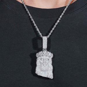 Christ Face Moissanite Diamond Pendant 925 <b>Silver</b> Micro Pave Round Cut Religious <b>Charm</b> Unisex - Product Image 4