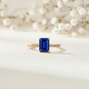 Blue Sapphire <b>Ring</b> 925 Sterling <b>Silver</b> Natural Gemstone Handmade <b>Ring</b> For Her <b>Emerald</b> Cut <b>Ring</b> Handmade <b>Ring</b> All Size - Product Image 1