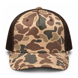 Casquette Trucker Rétro Marron Camouflage Canard Style Vintage 112 avec Dos en Maille et Patch Personnalisé – Casquette Décontractée Printemps-Été - Product Image 1