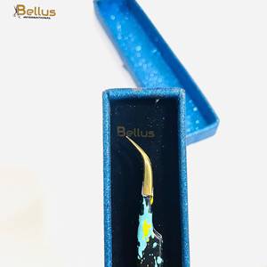 Pince à épiler courbée en acier inoxydable Bellus International, pointe dorée, multicolore, antimagnétique, pointe lisse, OEM - Product Image 4
