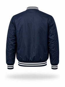 Blouson bomber bleu marine pour homme, col rabattu, fermeture éclair, style décontracté, matière polyester, vêtement d'automne - Product Image 2