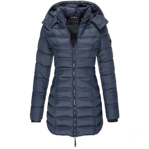 <b>Red</b> <b>Hooded</b> Puffer <b>Jacket</b> Women Long Sleeve Zipper Closure Windproof Winter Coat Solid Color Casual Slim Fit Thick Polyester - Product Image 2