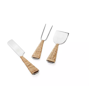 Brass Cheese Knife <b>Set</b> With Woven Rattan Handle for <b>Gift</b> Hotel Restaurant Cheese Knife <b>Set</b> At <b>Cheap</b> Price - Product Image 2