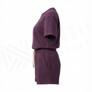 Women's 2 Piece Solid Casual Shorts Set Short Sleeve T Shirt and Above Knee Drawstring Shorts Loose Fit Spring Summer - Product Image 3