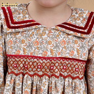 Vestido de Terciopelo Floral con Bordado a Mano para Niñas, con Ribete de Terciopelo - ODM, Otoño, 100% Algodón, DR4485 - Product Image 4