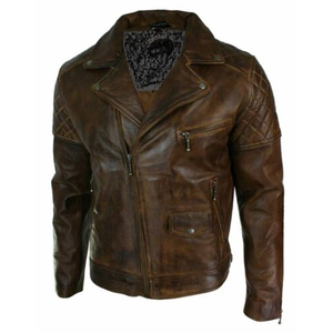 Men Genuine Lambskin Leather <b>Jacket</b> Vintage Antique Brown Cross Zip Motorcycle <b>Biker</b> <b>Jacket</b> - Product Image 1