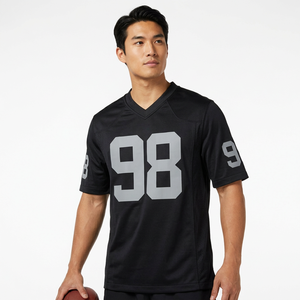 Maillot de football américain respirant 100 % polyester en maille, impression par transfert thermique, manches courtes, personnalisable avec nom, numéro et logo, grandes tailles pour adultes - Product Image 2