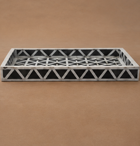 Plateau décoratif géométrique noir et blanc avec incrustation de corne, base en bois massif, fait main, pour service, table basse, décoration intérieure, vente en gros - Product Image 3