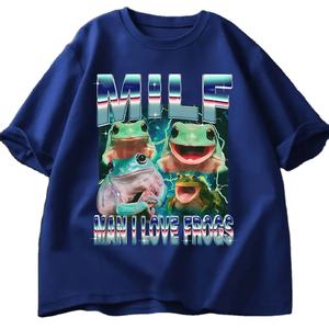 MILF homme j'aime les grenouilles drôle grenouille Meme graphique t-shirt mode Vintage T-shirts hommes femmes coton surdimensionné haut respirant - Product Image 1
