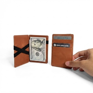 New Released Castello Genuine Leather Magic <b>Wallet</b> Short Length Open Polyester Unisex Black Brown Navy Green Burgundy - Product Image 1