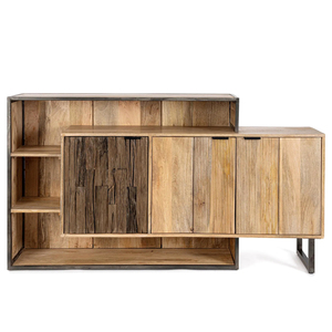 Modern Solid Wood <b>Sideboard</b> 3D Geometric Design Midcentury Storage Cabinet 3 ft Capacity Living Room Bathroom Hotel Home - Product Image 3