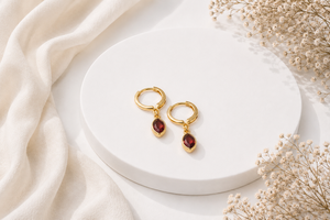Leaf Birthstone Dangle Hoop <b>Huggie</b> Earrings, Multiple Birthstone Earrings, Gold Earrings for Women, Birthday Gift for Her, Mothe - Product Image 2