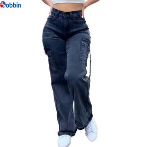 Nuevos Jeans Cargo de Mezclilla de Primera Calidad, Servicio OEM ODM, Corte Regular, Transpirables, Ecológicos, Cintura Media, Ropa de Mujer - Product Image 2