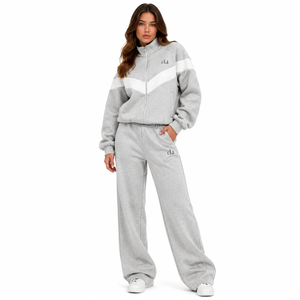 Fashion Forward <b>Women</b>’s Tracksuit Ensemble with White Chevron Detail Cropped <b>Jacket</b> Flowing Palazzo Pants Sportswear Outfit Bulk - Product Image 5