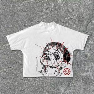 Impression graphique personnalisée 100% coton recadrée T-Shirts hommes Y2K été manches courtes Vintage 2 panneaux surdimensionné Boxy t-shirt pour hommes - Product Image 1