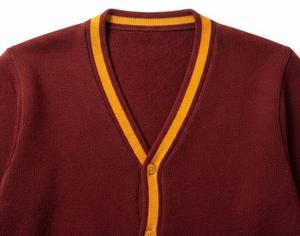 Cardigan en tricot pour femme, marron avec bordure dorée, col en V, boutonné, mélange de coton, design personnalisé, marque privée, vente en gros - Product Image 4