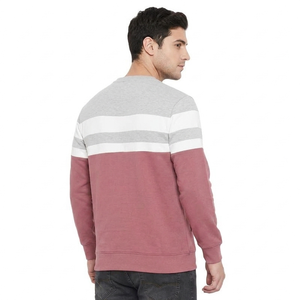 stylish crewneck sweatshirt features a modern tri-tone color-block design that combines <b>neutral</b> shades with a muted mauve accent - Product Image 3