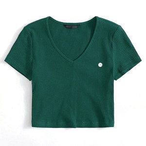 Camiseta Corta para Mujer, Cuello Redondo, Cómoda, Informal para Uso Diario, Tejido Transpirable para Conjuntos de Verano - Product Image 1