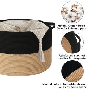 65L <b>Large</b> Woven Cotton Rope Nursery Basket, Laundry Basket Laundry Hamper with Handles,Blanket Basket Storage <b>Bin</b> - Product Image 3