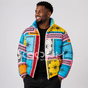 Veste d'hiver unisexe Cosh International à col montant, imprimé patchwork, fermeture éclair, longueur courte, manches longues - Product Image 3