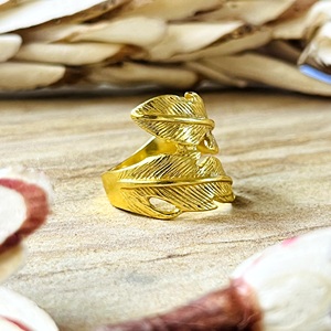 New Best Design Feather Gold Ring Boho Brass Rings For Women 18k Plated Leaf <b>Wrap</b> Statement ring Jewelry for Wholesale/OEM/ODM - Product Image 2