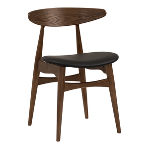 Silla de Comedor de Madera de Roble Malayo con Respaldo Curvado y Asiento de Vinilo, Estilo Mid-Century, Color Cacao Espresso, para Hogar, Restaurante, Cafetería - Product Image 1