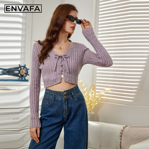 Women V Neck Crocheted <b>Cardigan</b> <b>Sweater</b> Pullover Short Casual Soft Breathable Lightweight Comfortable 100% Polyester Spring - Product Image 5