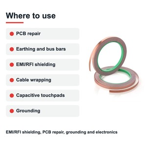 TECHINSTRO เทปทองแดงนำไฟฟ้า 12 มม. x 15 ม. พร้อมกาวนำไฟฟ้าสำหรับป้องกัน EMI ซ่อมแซม PCB สายดิน CFT-0012 - Product Image 2