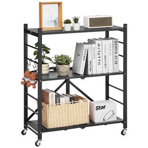 Scaffale Pieghevole in Metallo 30L X 13P X 36A Pollici, Organizzatore a 3 Ripiani con 5 Ruote, Nessun Assemblaggio Richiesto per Conservazione Alimenti - Product Image 5